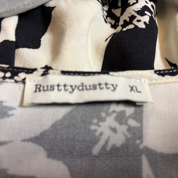 Rusttydustty Dress Womens XL Black Floral Boho Paisley Maxi Hippie Sleeve Belted - Picture 4 of 11